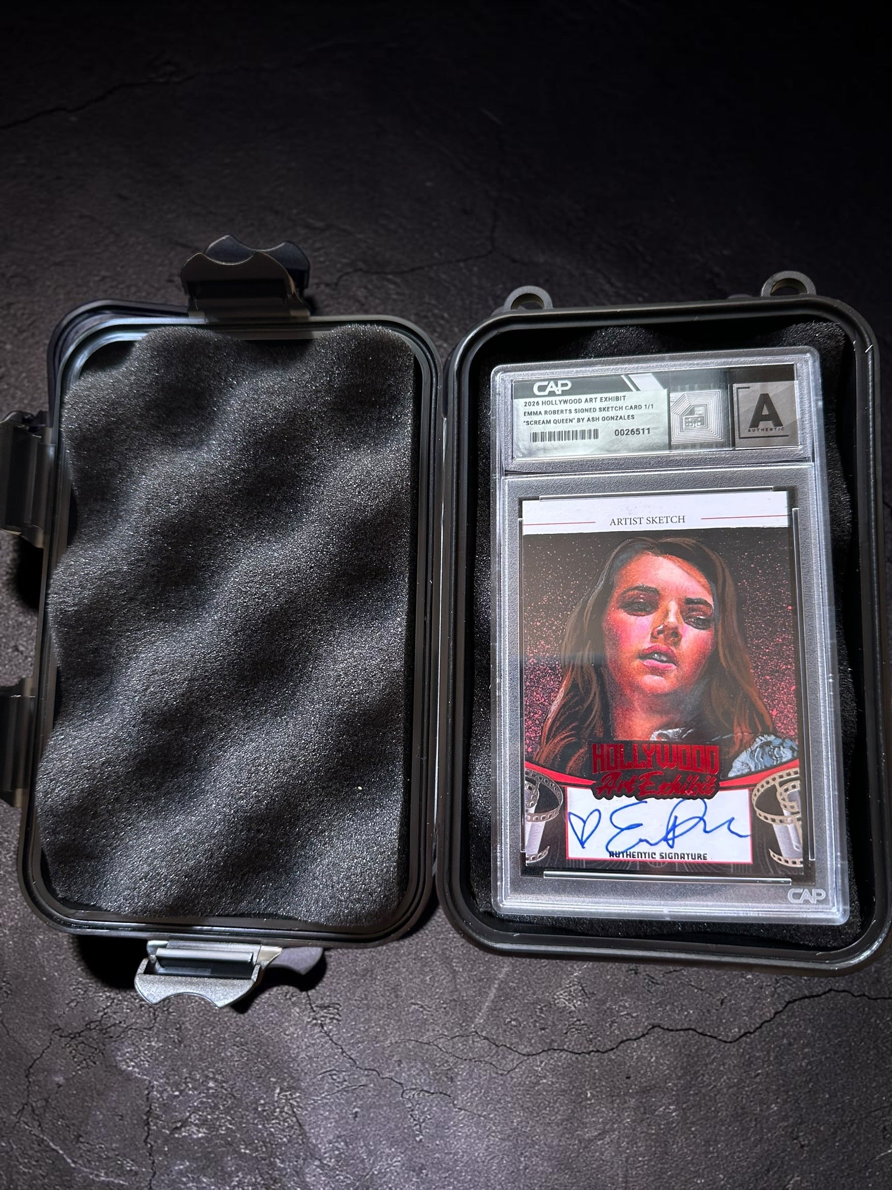 2026 Hollywood Art Exhibit Emma Roberts Signed Sketch Card 1/1 - Art by Ash Gonzales