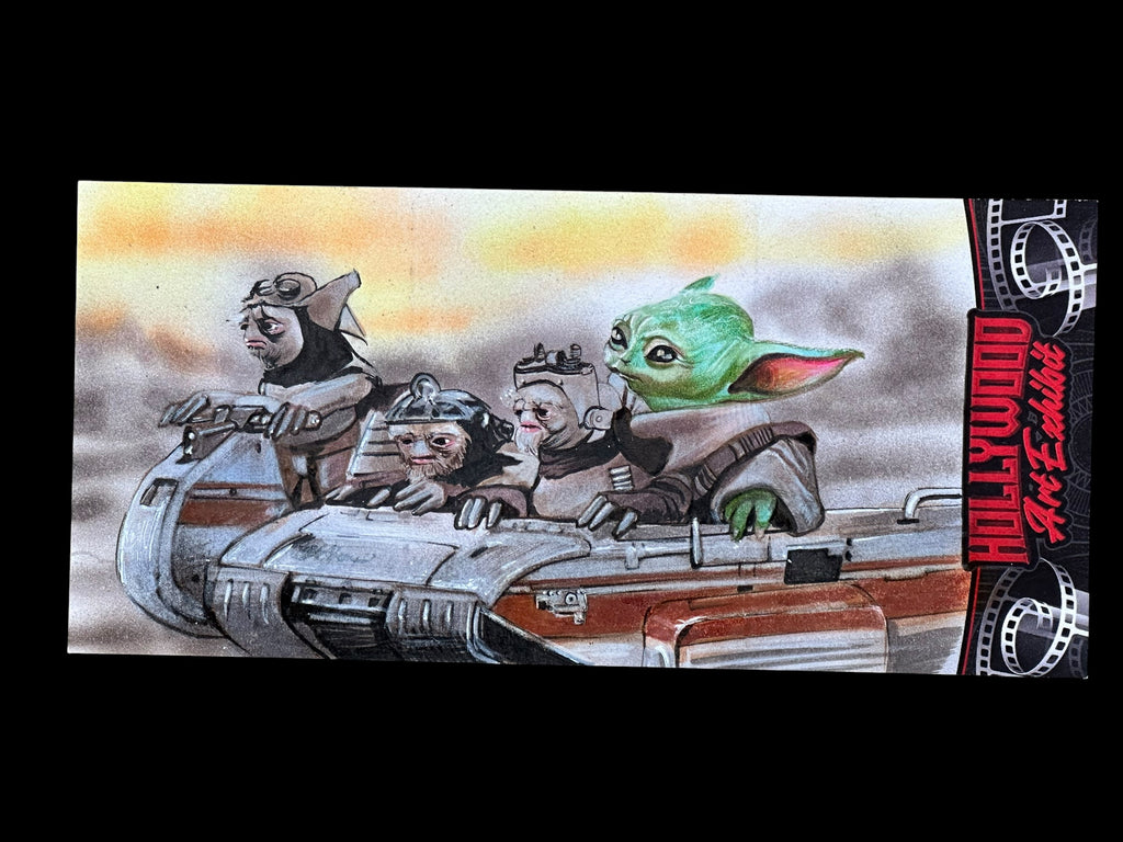 2026 Hollywood Art Exhibit Yoda in Vehicle The Child Panel Sketch Card 1/1 - Art by Semra Bulut